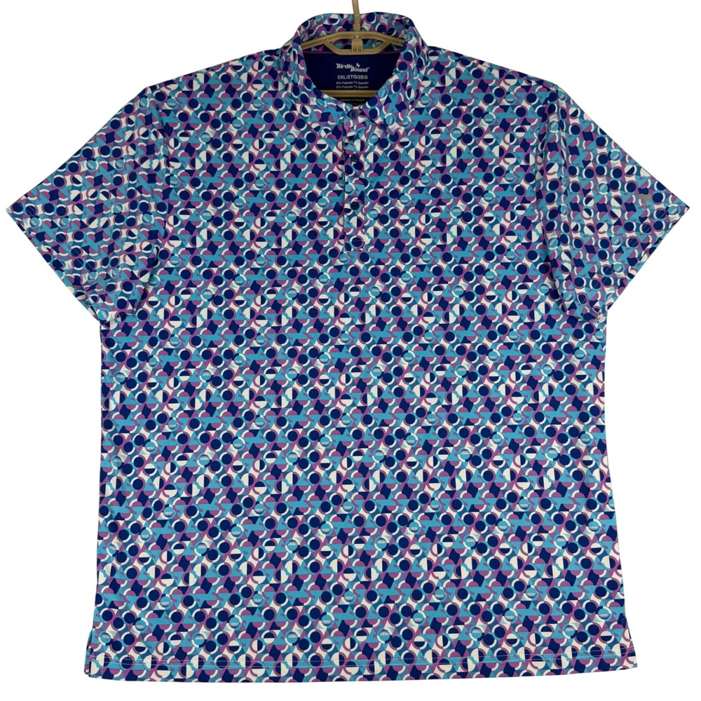 Birdie Bound Golf Polo Mens 2XL Geometric Print Blue Purple Performance Shirt